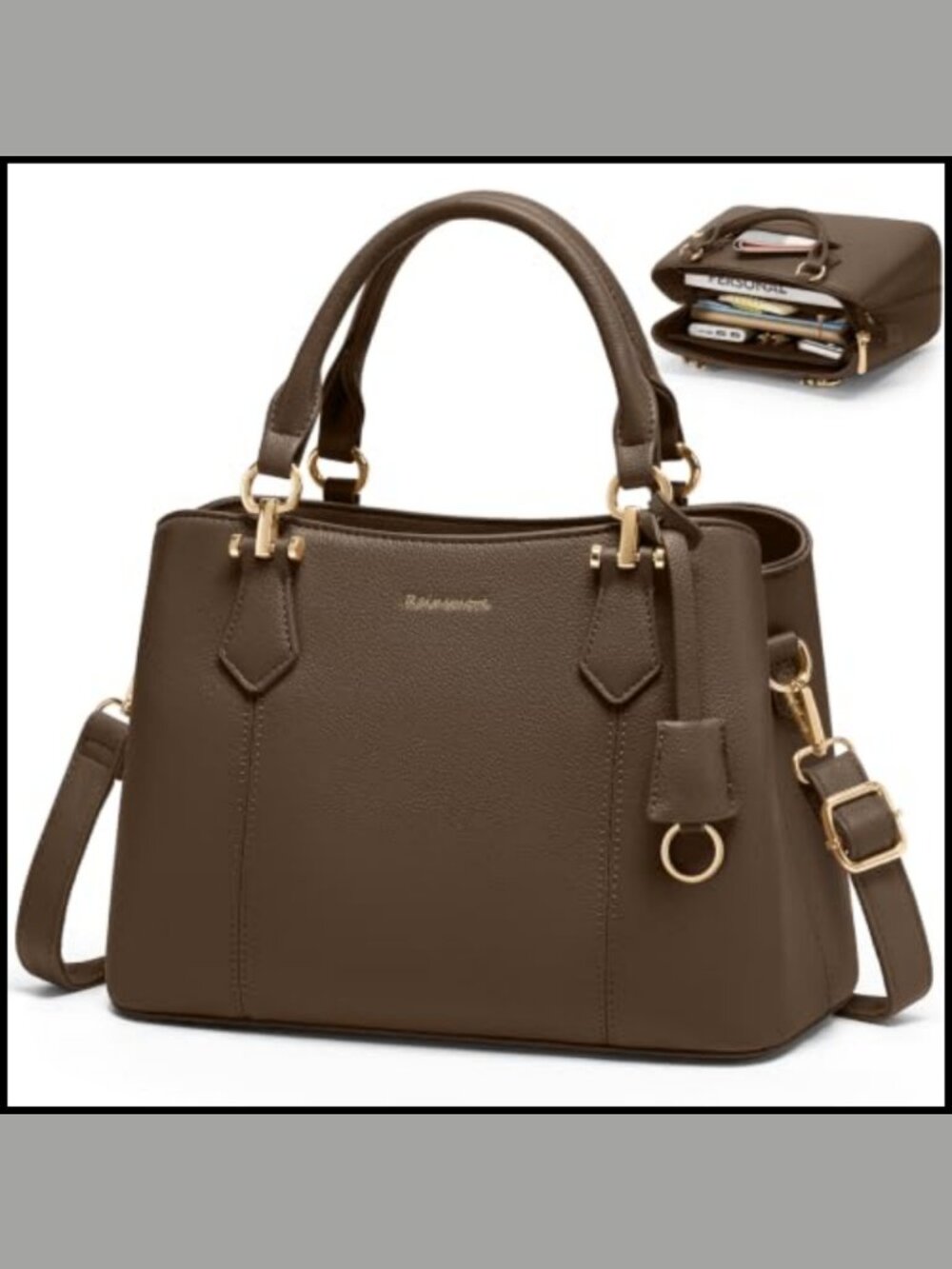 Waterproof Lychee-Textured PU Leather Satchel Top-Handle Handbag